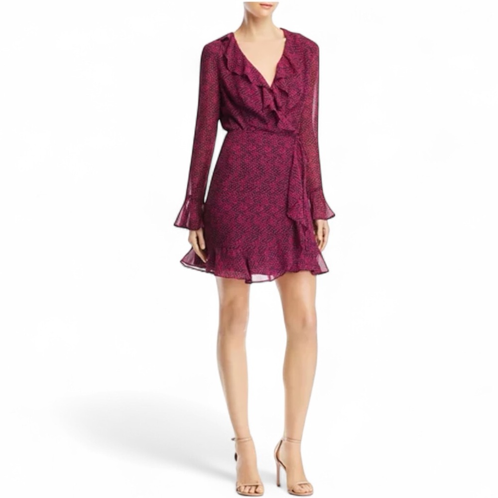 WAYF NWT Maddie Ruffled Wrap leopard print flowy Dress, Pink/Black